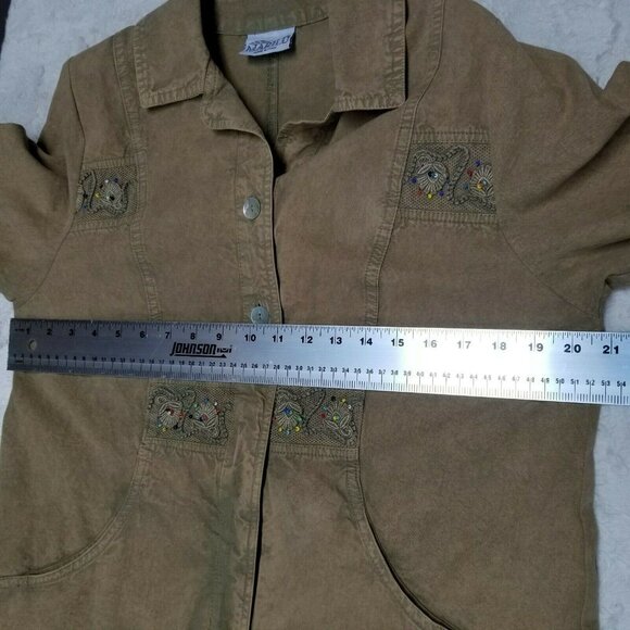 Marilu Womens Cotton Brown Embroidered Jacket Shirt 3/4 Sleeve Made in Italy - Picture 5 of 11